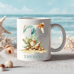 Personalized Coastal Monogram T Initial Beach Coffee Mug