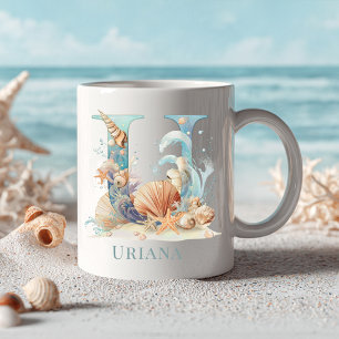 Personalized Coastal Monogram U Initial Beach Coffee Mug