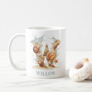 Personalized Coastal Monogram W Initial Beach Coffee Mug