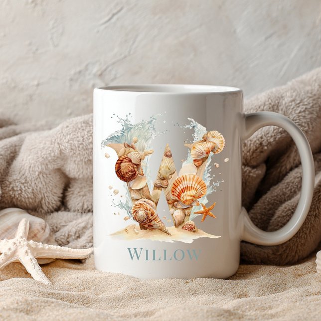 Personalized Coastal Monogram W Initial Beach Coffee Mug (Personalized Coastal Monogram W Initial Beach Coffee Mug)