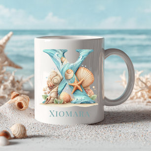 Personalized Coastal Monogram X Initial Beach Coffee Mug
