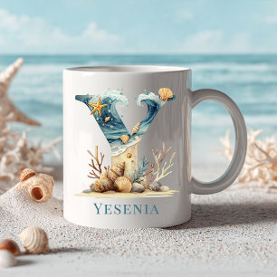 Personalized Coastal Monogram Y Initial Beach Coffee Mug