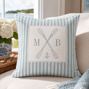 Personalized Coastal Oars Monogram Ticking Stripe Throw Pillow