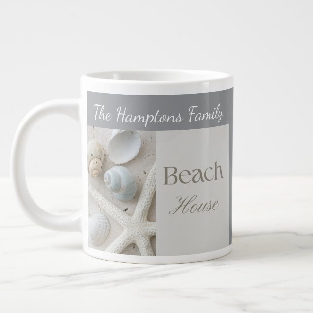 Personalized Coastal Seashell Gift for Beach House Large Coffee Mug (Left)