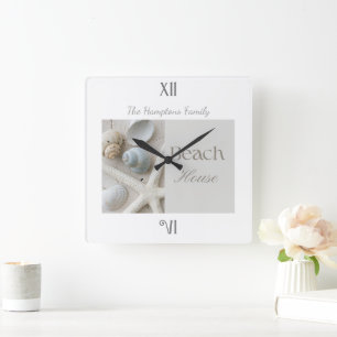 Personalized Coastal Seashell Gift for Beach House Square Wall Clock