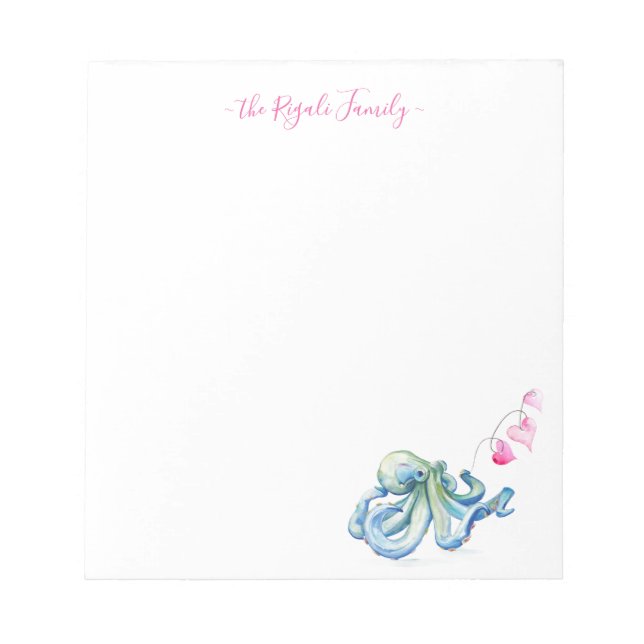 Personalized Coastal Stationery Watercolor Octopus Notepad (Front)