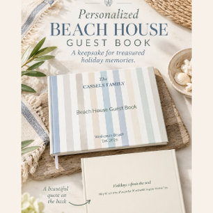 Personalized Coastal Stripe Beach House Guest Book