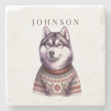 Personalized Coaster, Festive Siberian Husky