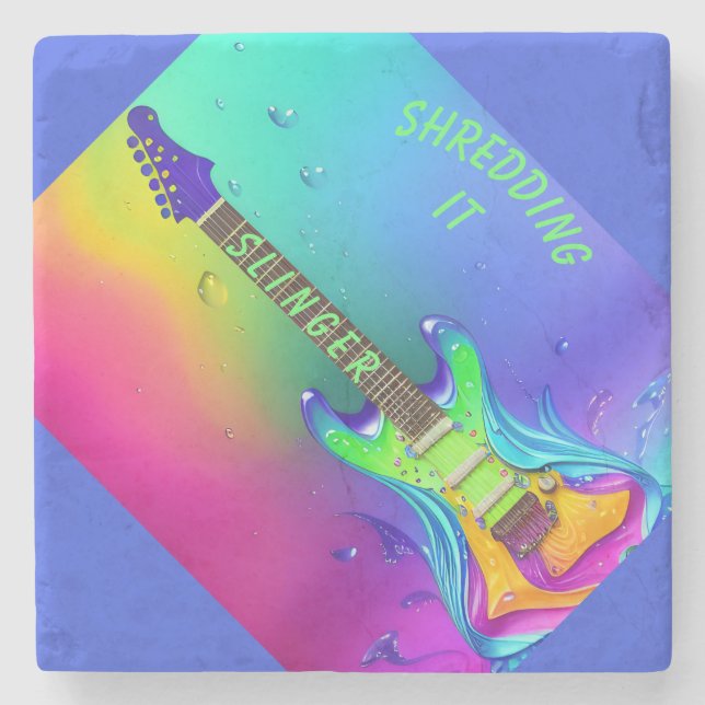 Personalized Coasters, Neon Guitar, Boho  Stone Coaster (Front)