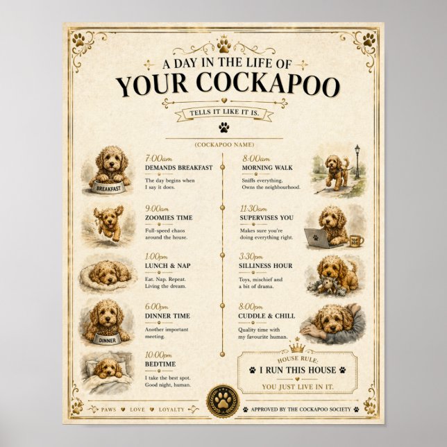 Personalized Cockapoo Daily Routine Print Gift (Front)