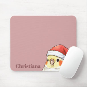 Personalized Cockatiel Wearing Santa Hat  Mouse Pad