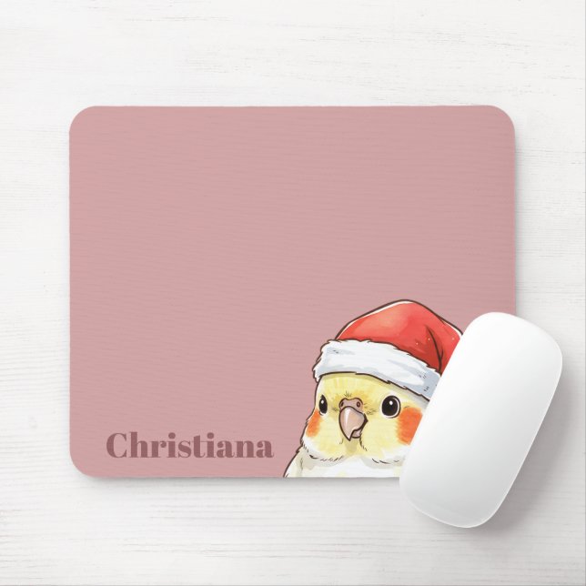 Personalized Cockatiel Wearing Santa Hat  Mouse Pad (With Mouse)