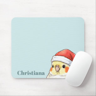 Personalized Cockatiel Wearing Santa Hat Mouse Pad