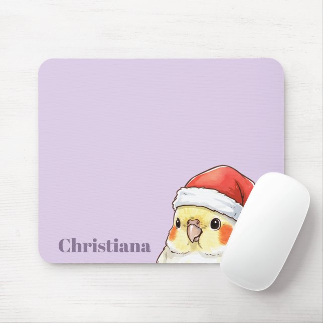 Personalized Cockatiel Wearing Santa Hat  Mouse Pad (With Mouse)