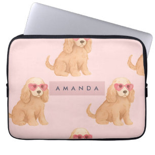 Personalized Cocker Spaniel Dog with Glasses Laptop Sleeve