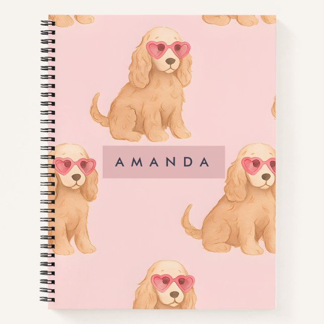 Personalized Cocker Spaniel Dog with Glasses Notebook (Front)