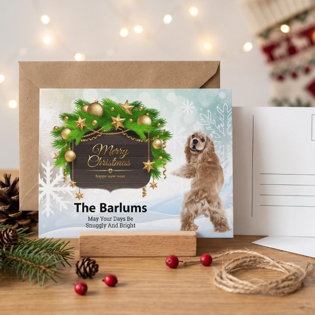 Personalized Cocker Spaniel Rustic Winter Holiday  Postcard (Make their season extra snuggly today.)