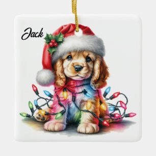Personalized Cocker Spaniel Santa Christmas Ceramic Ornament