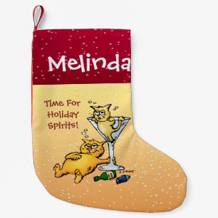 Personalized Cocktails and Kittens Holiday Spirits Small Christmas Stocking