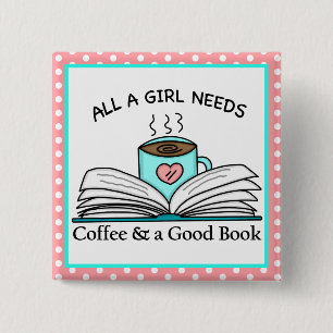 Personalized Coffee and a Good Book 2 Inch Square Button