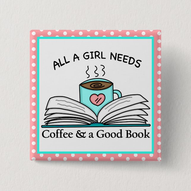 Personalized Coffee and a Good Book  2 Inch Square Button (Front)