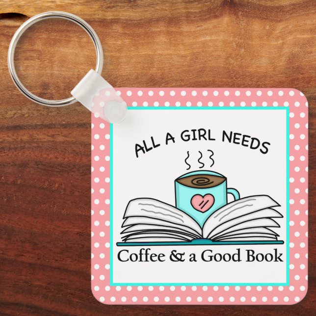 Personalized Coffee and a Good Book  Keychain (Front)