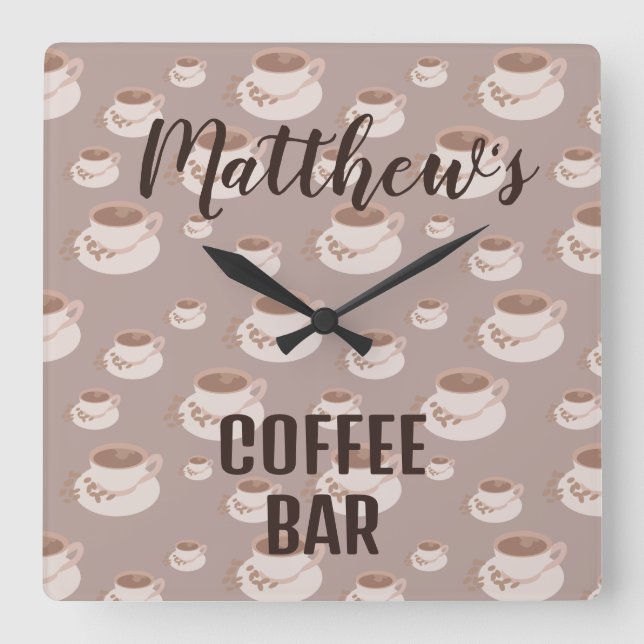 Personalized Coffee Bar Station Square Wall Clock (Front)