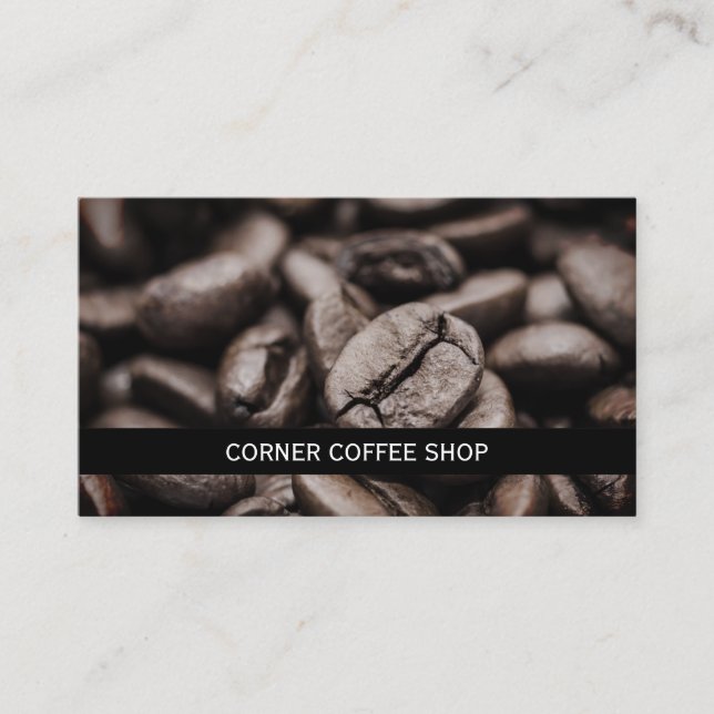 Personalized Coffee Beans Coffee Shop Modern Business Card (Front)