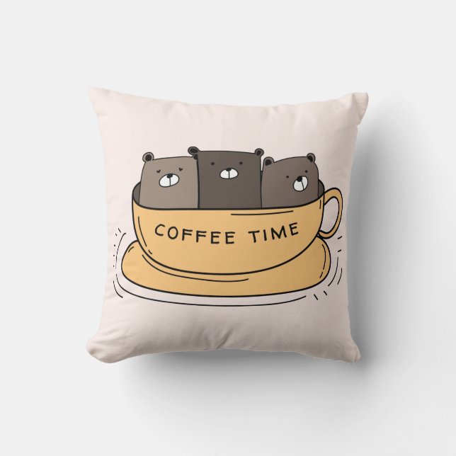 Personalized Coffee Bears Throw Pillow (Front)