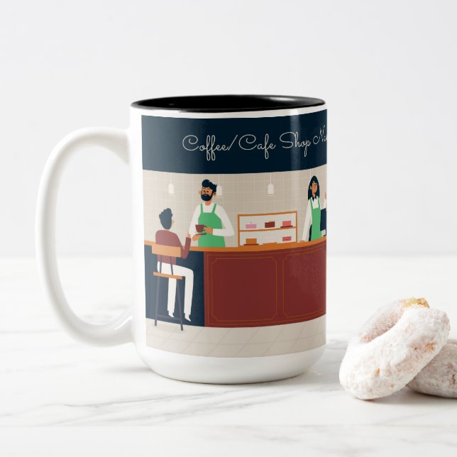 Personalized Coffee Cafe Shop Two-Tone Coffee Mug (With Donut)