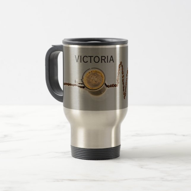 Personalized Coffee Caffeine Heartbeat Travel Mug (Front Left)