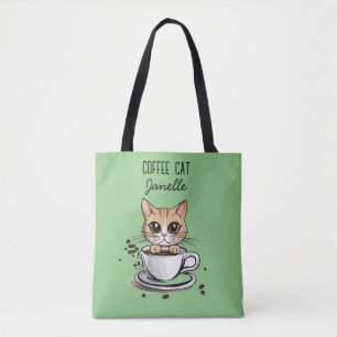 Personalized Coffee Cat Design Tote Bag