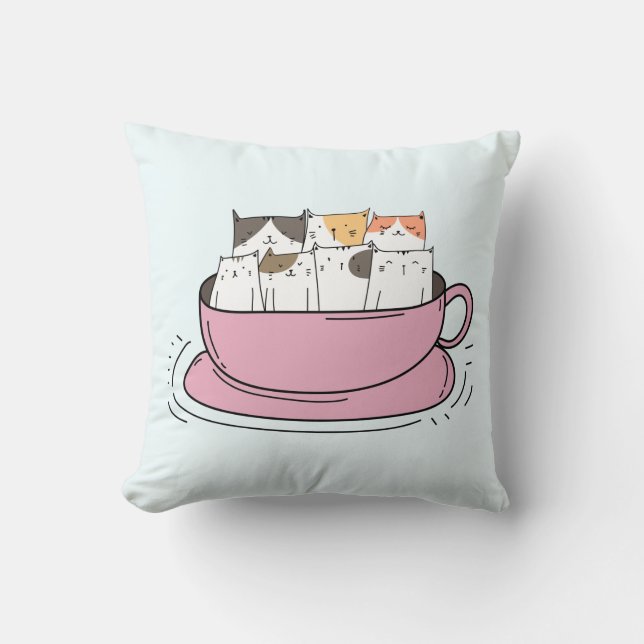 Personalized Coffee Cats Throw Pillow (Front)