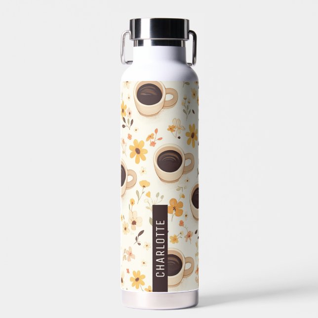 Personalized Coffee & Floral Water Bottle (Front)