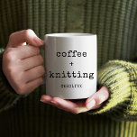 Personalized Coffee Knitting Editable Text Knitter Coffee Mug<br><div class="desc">For knitters who need their coffee to stay creative, this customizable coffee mug is the perfect match! Featuring a fun knitting quote, this mug can be personalized with your name and a special message, making it a thoughtful gift for the knitting enthusiast in your life. Whether you’re sipping coffee while...</div>