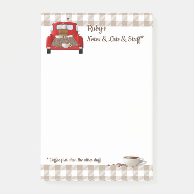 Personalized Coffee Little Red Truck Post-it Notes (Front)