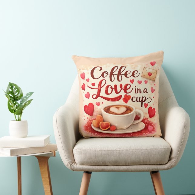 Personalized Coffee Love in a Cup Valentine Pink Throw Pillow (Chair)