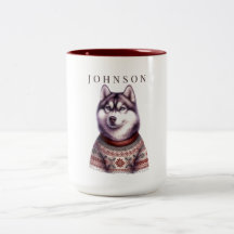 Personalized Coffee Mug, Festive Siberian Husky