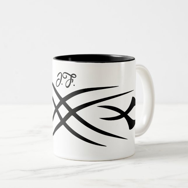 Personalized coffee mug with tribal tattoo design (Front Right)