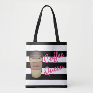 Personalized Coffee Queen Striped Tote Bag