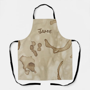 Personalized Coffee Rings, Stains, Barista, Brown Apron