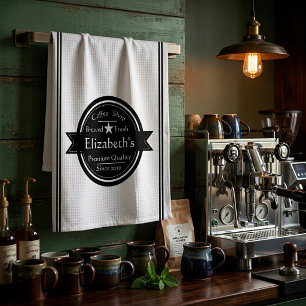 Personalized coffee shop logo kitchen towel