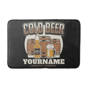 Personalized Cold Beer Oak Barrel Brewery Brewing Bath Mat