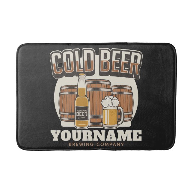 Personalized Cold Beer Oak Barrel Brewery Brewing  Bath Mat (Front)