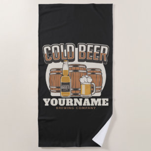 Personalized Cold Beer Oak Barrel Brewery Brewing Beach Towel