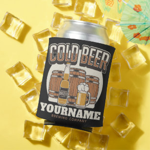 Personalized Cold Beer Oak Barrel Brewery Brewing Can Cooler