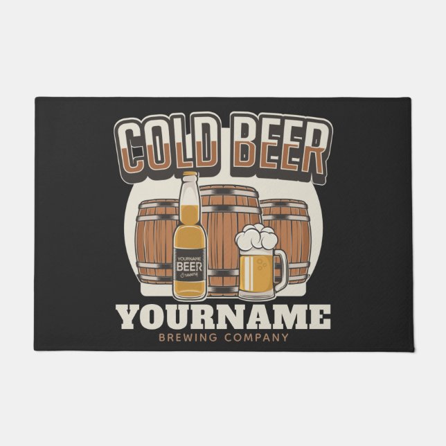 Personalized Cold Beer Oak Barrel Brewery Brewing Doormat (Front)