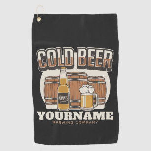 Personalized Cold Beer Oak Barrel Brewery Brewing Golf Towel