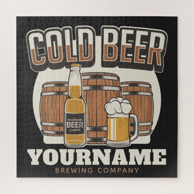 Personalized Cold Beer Oak Barrel Brewery Brewing  Jigsaw Puzzle (Vertical)