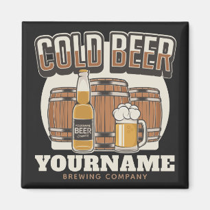 Personalized Cold Beer Oak Barrel Brewery Brewing  Magnet
